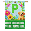 America Forever Spring Puppy Floral Monogram Personalized Address House Flag