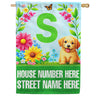 America Forever Spring Puppy Floral Monogram Personalized Address House Flag
