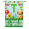 America Forever Spring Puppy Floral Monogram Personalized Address House Flag