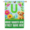 America Forever Spring Puppy Floral Monogram Personalized Address House Flag