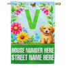 America Forever Spring Puppy Floral Monogram Personalized Address House Flag