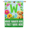 America Forever Spring Puppy Floral Monogram Personalized Address House Flag
