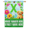 America Forever Spring Puppy Floral Monogram Personalized Address House Flag