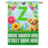 America Forever Spring Puppy Floral Monogram Personalized Address House Flag