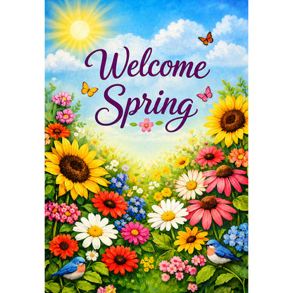 Welcome Spring Sunflowers and Butterflies House Flag