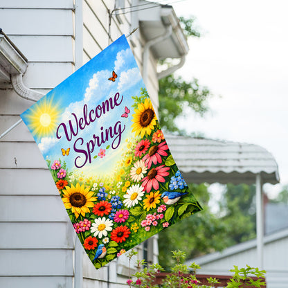 Welcome Spring Sunflowers and Butterflies House Flag