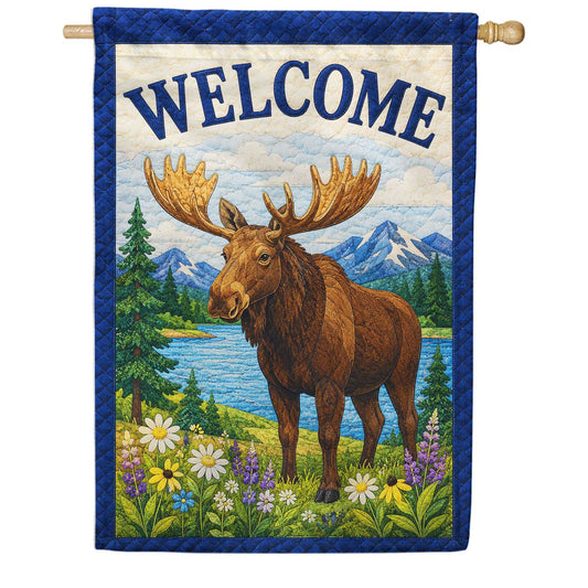 Welcome Moose Mountain Lake House Flag