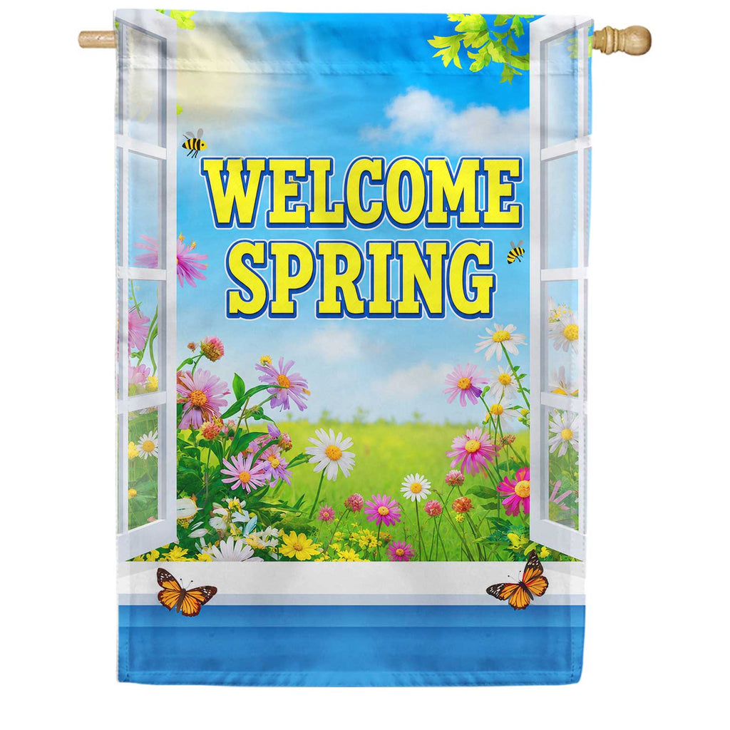 America Forever Welcome Spring Floral Window Scene House Flag