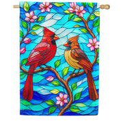 America Forever Stained Glass Cardinals with Pink Blossoms House Flag