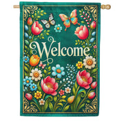 America Forever Welcome Spring Floral Butterflies House Flag