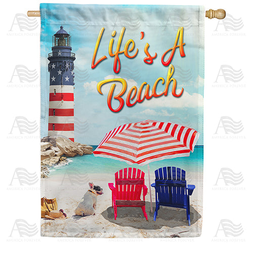America Forever Life's A Beach Lighthouse House Flag