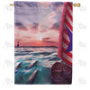 America Forever Dolphin Pod Sunset Swim House Flag