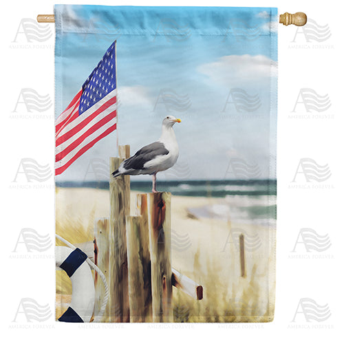 America Forever Bird's Eye View Of Beach House Flag