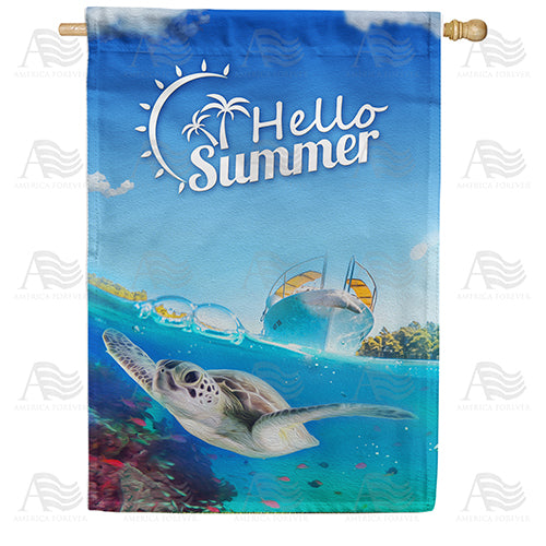 America Forever Summer Swimming Turtle House Flag