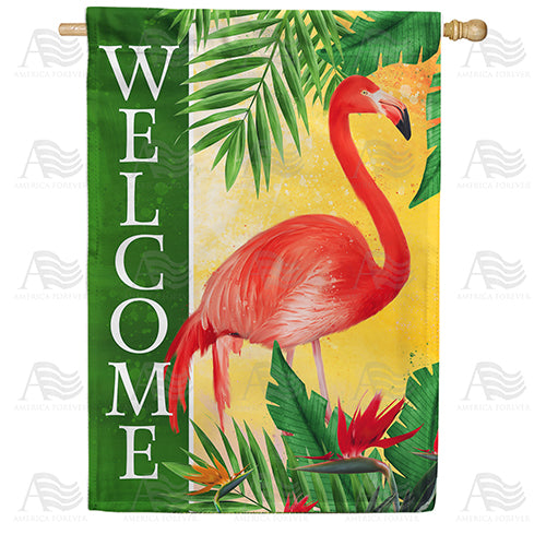 America Forever Pink Flamingo Welcome House Flag