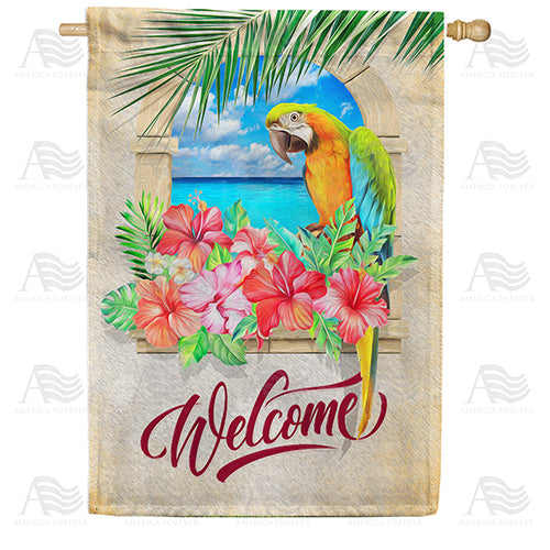 America Forever Welcome To Paradise Parrot House Flag
