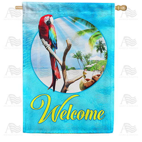 America Forever Tropical Welcome Parrot House Flag
