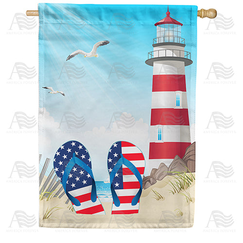 America Forever Barefoot At The Beach House Flag