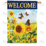 America Forever Sunflower Welcome Blue Plaid House Flag
