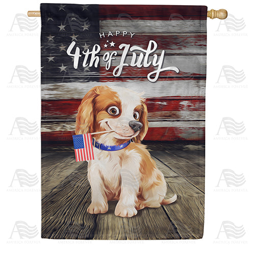 America Forever Flag Waving Puppy House Flag