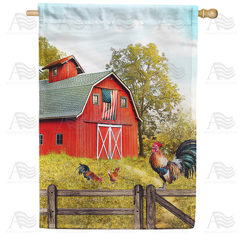 America Forever Chickens by the Barn House Flag