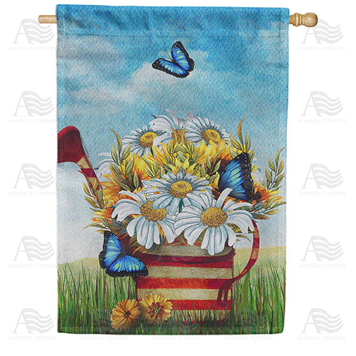 America Forever Daisy Watering Can Welcome House Flag