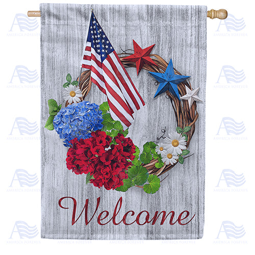 America Forever Patriotic Grapevine Wreath House Flag
