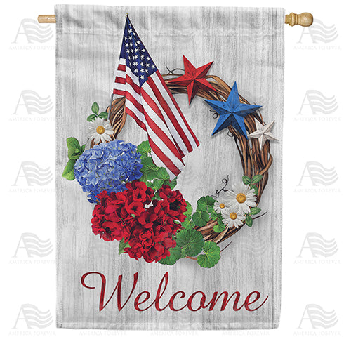 America Forever Patriotic Grapevine Wreath House Flag