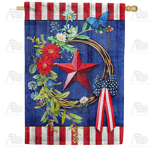 America Forever True Blue Patriotic Wreath House Flag