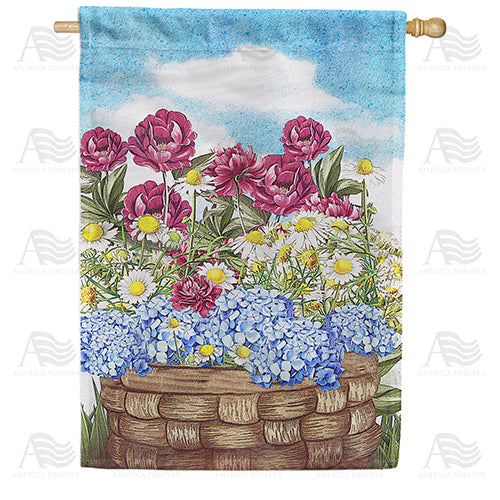 America Forever Woven Basket Of Blooms House Flag