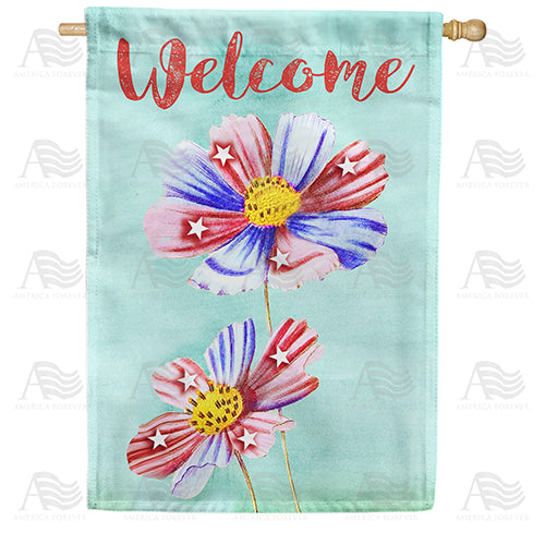 America Forever Patriotic Petals Welcome House Flag