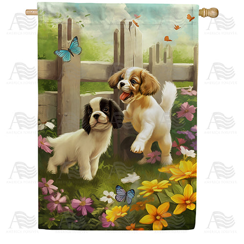America Forever Frolicking Puppies House Flag