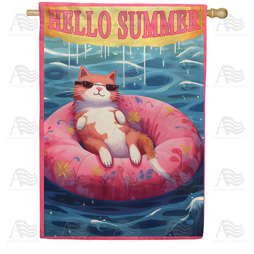 America Forever Cat Napping In Float House Flag