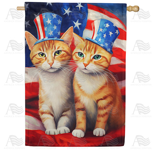 America Forever Patriotic Orange Tabbies House Flag