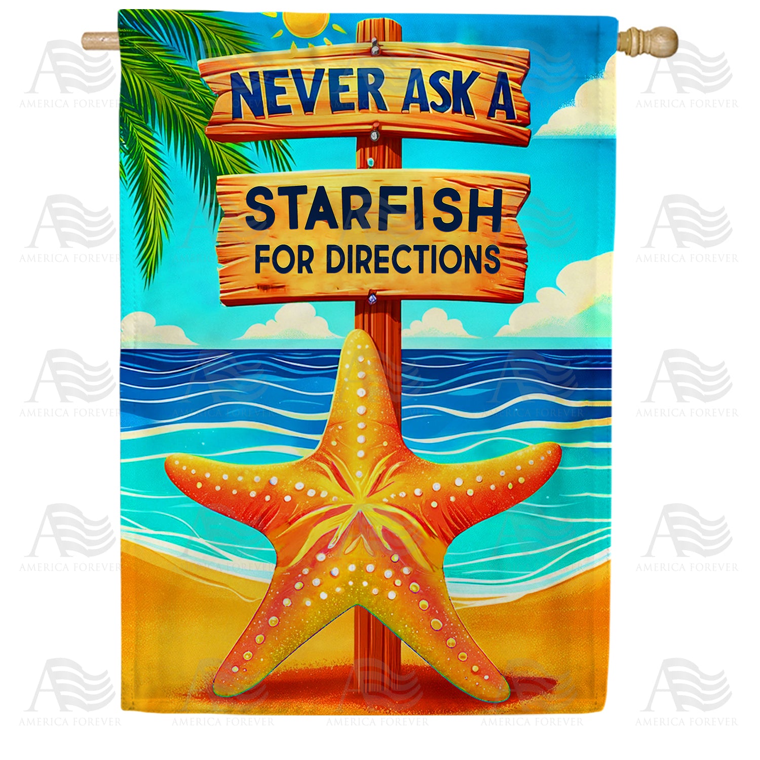 America Forever Comical Starfish Beach Advice House Flag