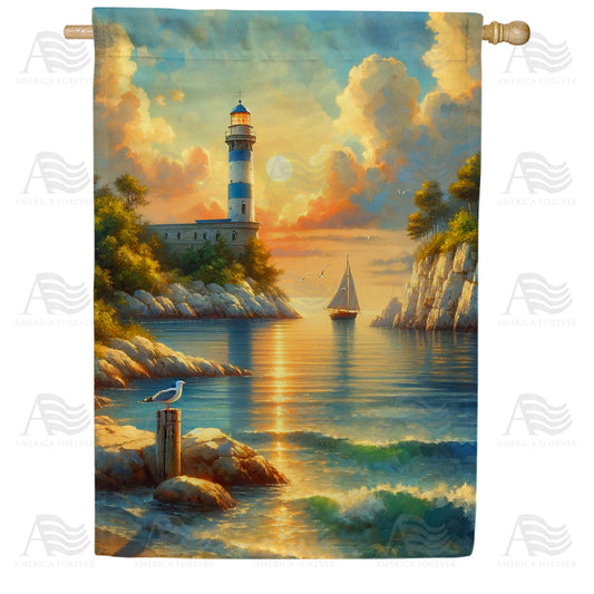 America Forever Sunset Lighthouse Watch House Flag