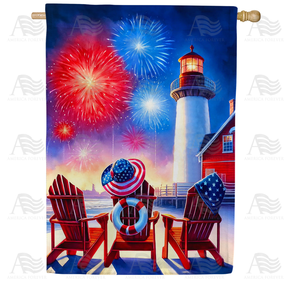 America Forever Seaside Fireworks Serenity House Flag