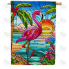 America Forever Tropical Flamingo Stained Glass House Flag