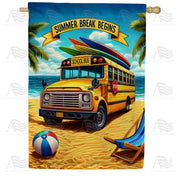 America Forever Summer Break Begins School Bus Beach House Flag