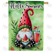 America Forever Hello Summer Watermelon Gnome House Flag