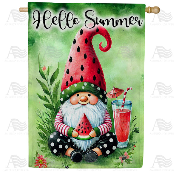 America Forever Hello Summer Watermelon Gnome House Flag