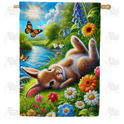 America Forever Peaceful Bunny Butterfly Garden Scene House Flag