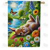 America Forever Peaceful Bunny Butterfly Garden Scene House Flag