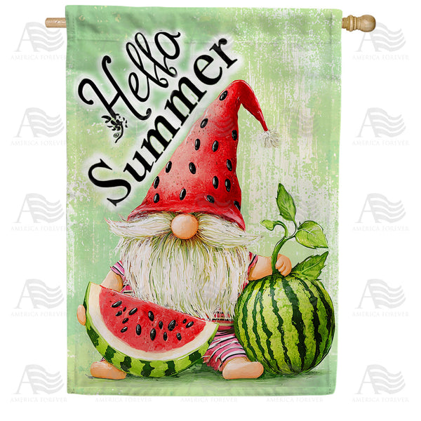 America Forever Hello Summer Watermelon Gnome Slice House Flag