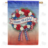 Happy 4th of July Patriotic Wreath Double Sided House Flag