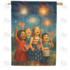 Children Watching Fireworks 4th of July Double Sided House Flag