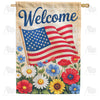 Welcome American Flag Floral Double Sided House Flag