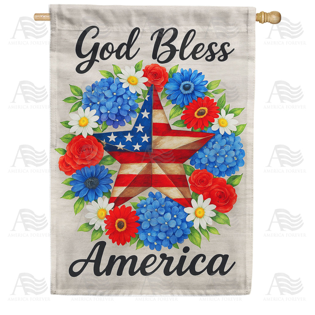 God Bless America Patriotic Star Double Sided House Flag