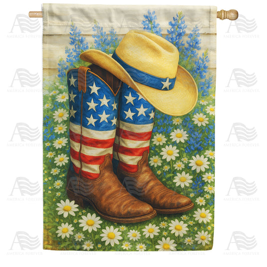 Patriotic Cowboy Boots and Hat Double Sided House Flag