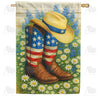 Patriotic Cowboy Boots and Hat Double Sided House Flag